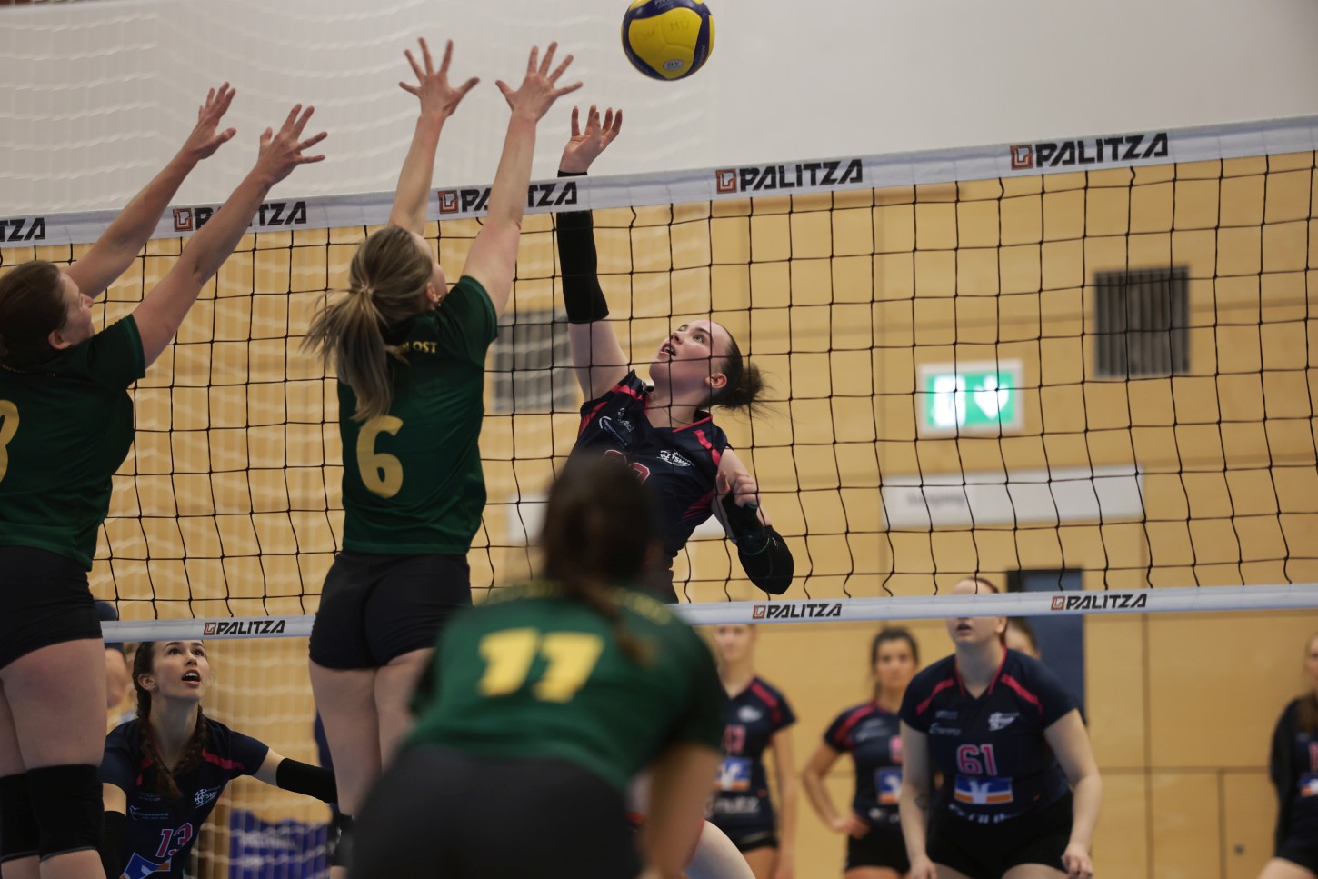 Bild 2 (Josef Enzinger): Jana Schinko (16) im Angriff ist auch diese Saison als Mittelblockerin des TSV gesetzt.